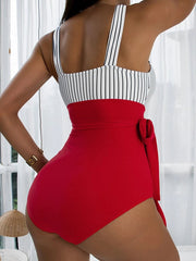 Women's Striped Color Block Sexy One Piece Swimsuit