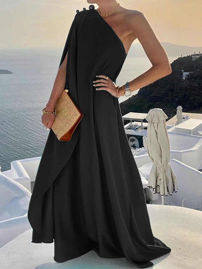 Women's One Shoulder Slash Neck Resort Dress