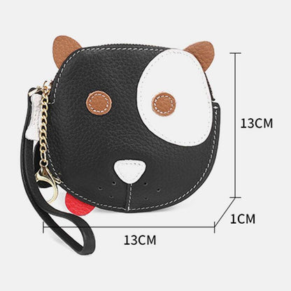 elvesmall Women Genuine Leather Cowhide Cute Cartoon Dog Pattern Small Storage Bag Coin Bag