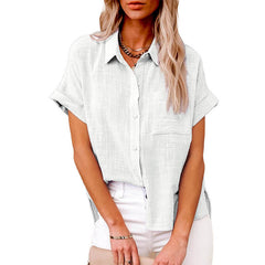Solid color linen casual loose shirt short sleeve