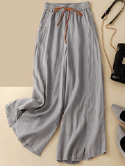 Lovevop Cotton And Linen Contrasting Color Drawstring Slit Loose Casual Pants