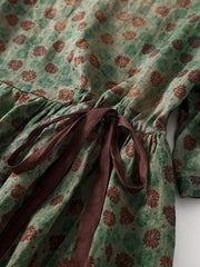 Lovevop n Linen Half-Sleeve Waist Tie Round Neck Pocket Dress