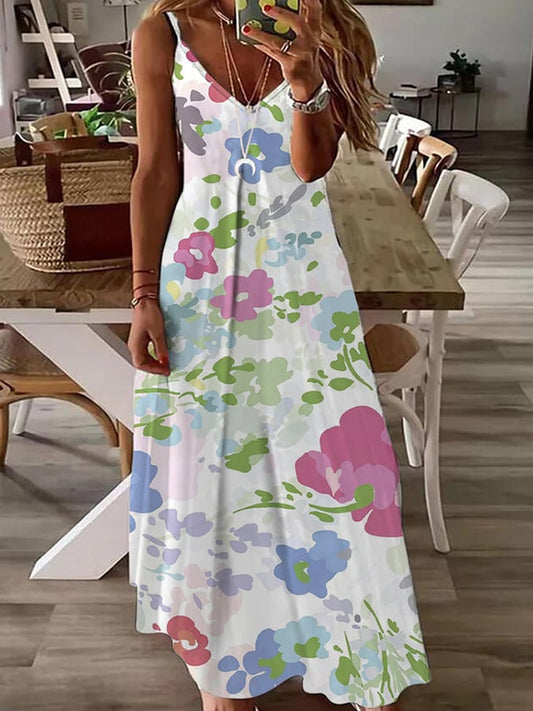 Women's Floral Print V-Neck Strap Dress