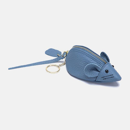 elvesmall Women Genuine Leather Casual Cute Animal Mouse Pattern Mini Keychain Coin Bag Storage Bag