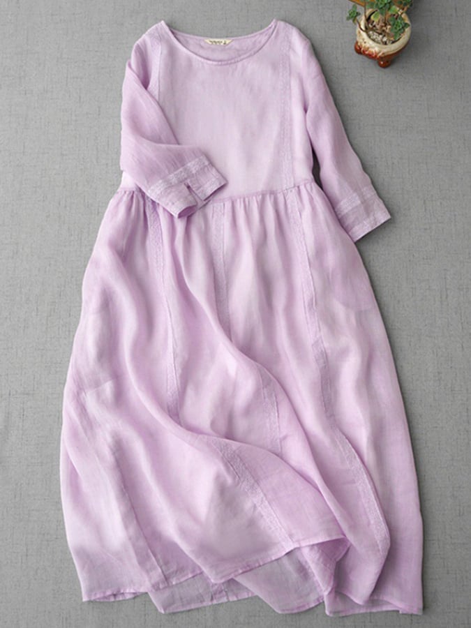 Lovevop Linen Cotton Lace Panel Dress