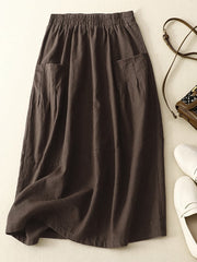 Lovevop Cotton And Linen Two-pocket Elastic Waist Skirt