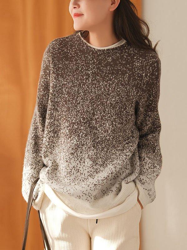 lovevop Urban Loose Gradient Round-Neck Sweater