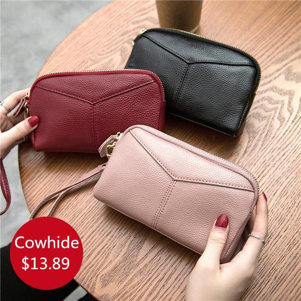 lovevop Women Genuine Cowhide 6.3 Inches Phone Clutch Wallet Keys Card Coin Holder 5 Colors