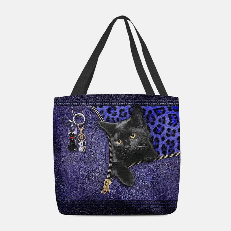 lovevop Women Felt Cute 3D Three-dimensional Cartoon Black Cat Pendant Pattern Shoulder Bag Handbag Tote