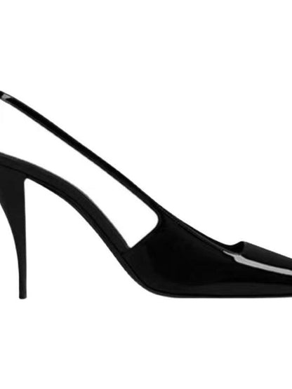 lovevop Square Toe Patent Leather Black Metal Toe Pumps