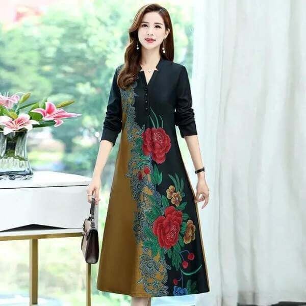 V-Neck Noble Long Printed Dress🎁New Year 2022 Sale🎁