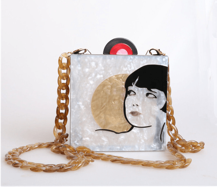 lovevop Acrylic Hand-stitched Then Girl Antique Small Square Bag Messenger Bag Vintage Bag Evening Bag