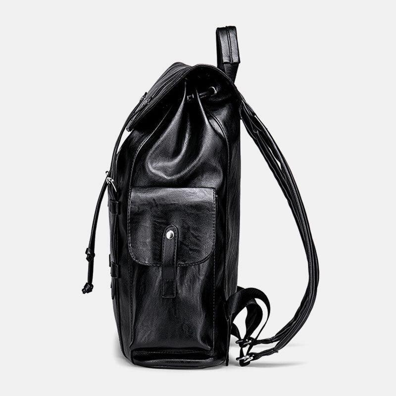 lovevop Men Retro Faux Leather Large Capacity Waterproof School Bag Travel Backpack