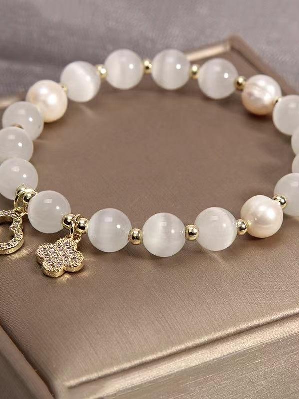 lovevop Clover White Opal Crystal Bracelet