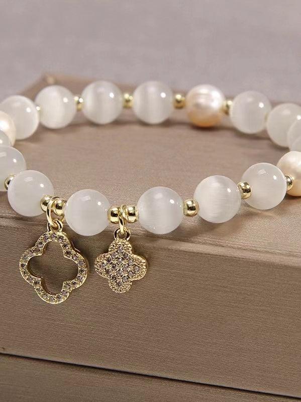 lovevop Clover White Opal Crystal Bracelet