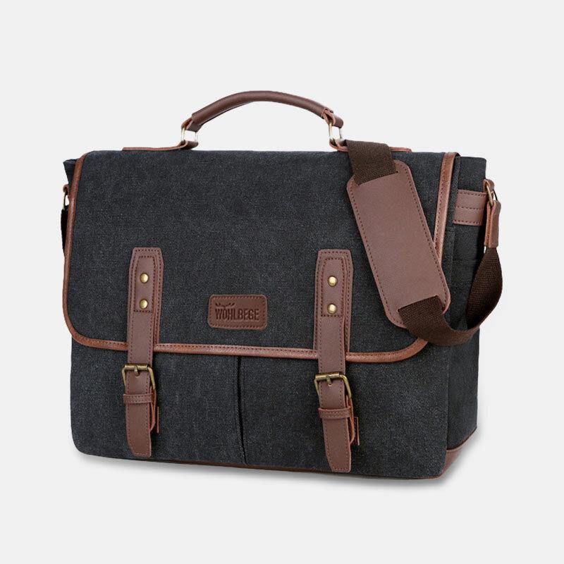 lovevop Men Canvas Multi-Pocket Wear-Resistant Vintage Business Messenger Bag Laptop Bag Crossbody Bag Handbag