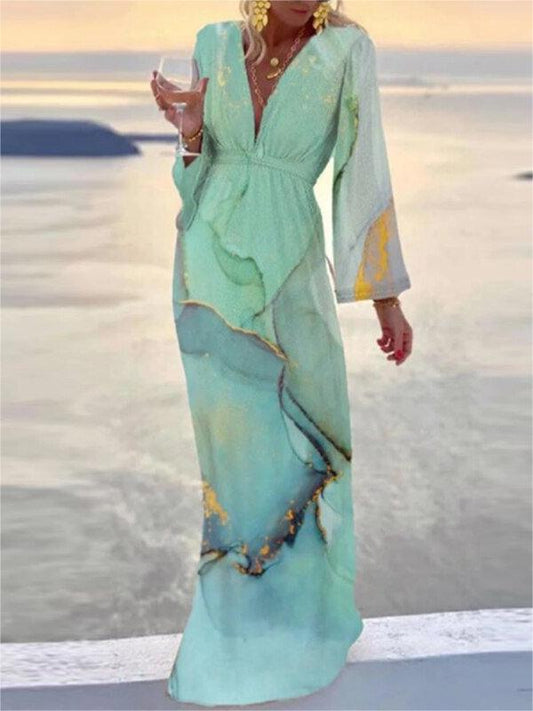 Women's Boho Maxi V-Neck Dress