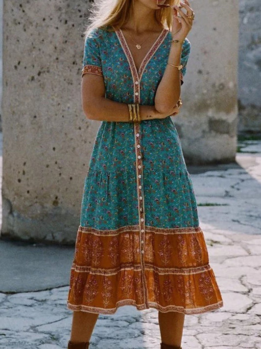 Women's Bohemian Resort Style Floral Oversized Skirt Dress