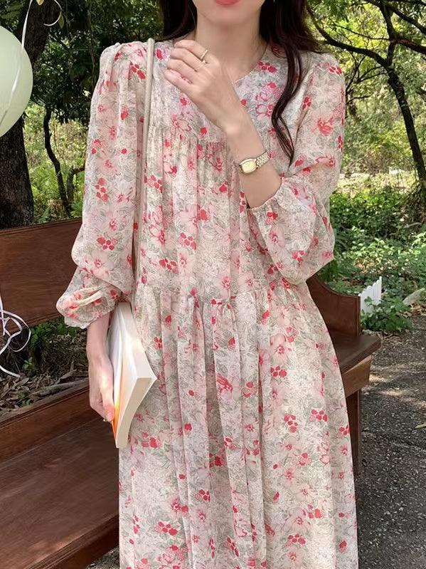 lovevop Floral Chiffon Long Sleeve Dress