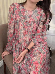 lovevop Floral Chiffon Long Sleeve Dress