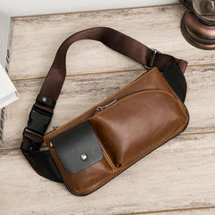 lovevop Men Faux Leather Retro Business Casual Multi-carry Waist Bag Chest Bag Sling Bag