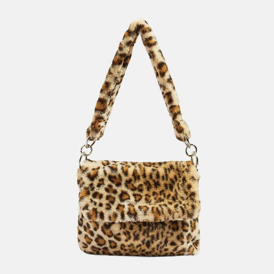 lovevop Women Felt Fashion Casual Leopard Pattern Soft Warm Shoulder Bag Handbag