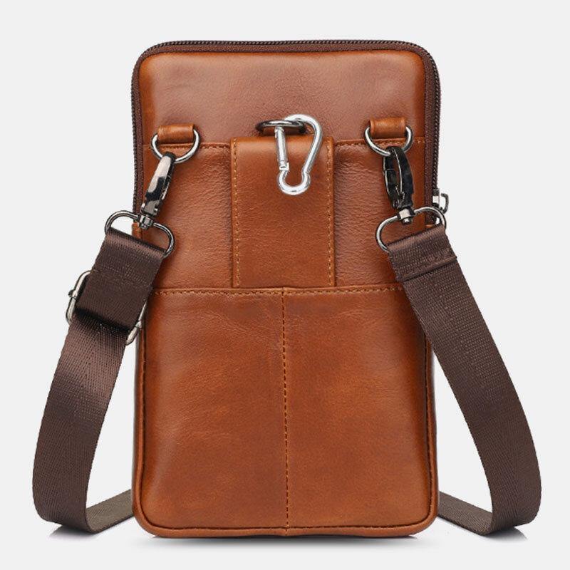 lovevop Men Genuine Leather Cowhide Vintage Business 6.5 Inch Phone Bag Crossbody Bag Waist Bag Sling Bag