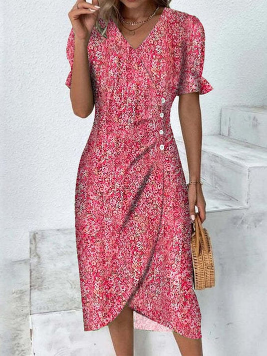 Floral Puff Sleeve Irregular Hem Dress