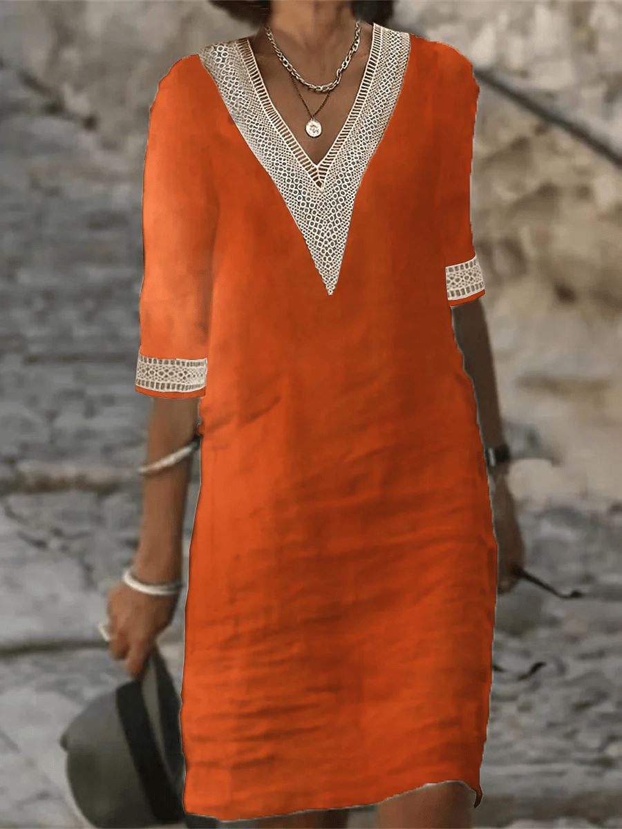 Multicolor V-Neck Cotton Dress