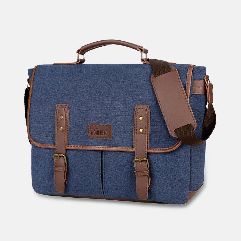 lovevop Men Canvas Multi-Pocket Wear-Resistant Vintage Business Messenger Bag Laptop Bag Crossbody Bag Handbag