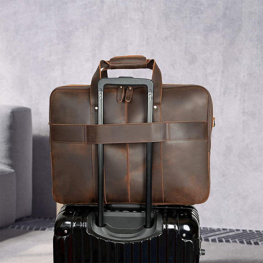 lovevop E Ekphero Men PU Leather Multifunction Large Capacity Vintage 14 Inch Laptop Bag Multi-Layers Briefcase Handbag Crossbody Bag