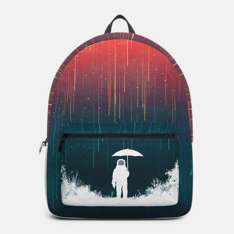 lovevop Unisex Oxford Space Astronaut And Meteor Shower Pattern Print Casual Personality Aestheticism School Bag Backpack