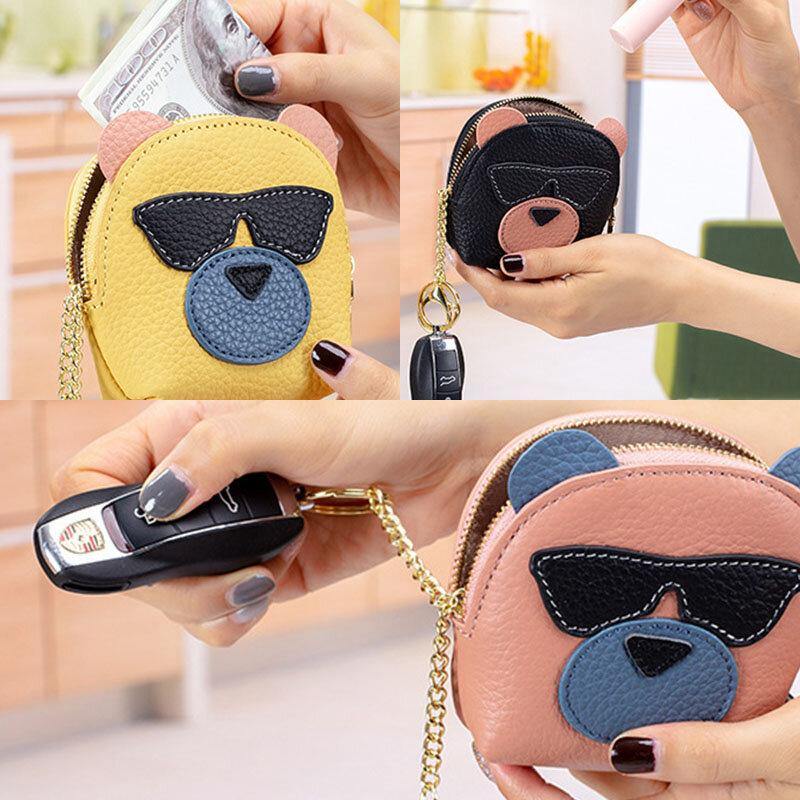 elvesmall Women Genuine Leather Cute Bear Creative Mini Coin Bag Small Wallet For Card Key Mini Lipstick