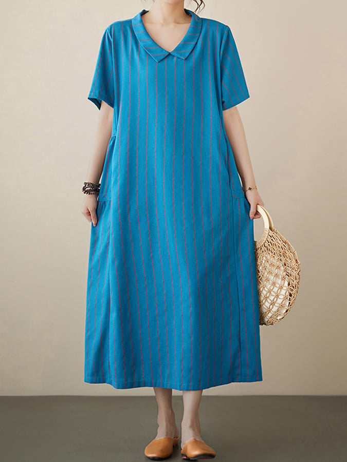 Lovevop Vintage Stripe Loose Pocket Dress