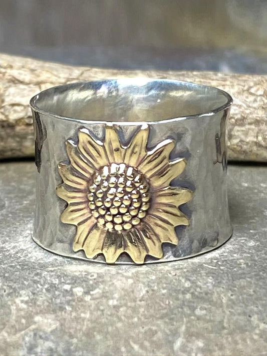 lovevop Vintage Two-Tone Sunflower Rings