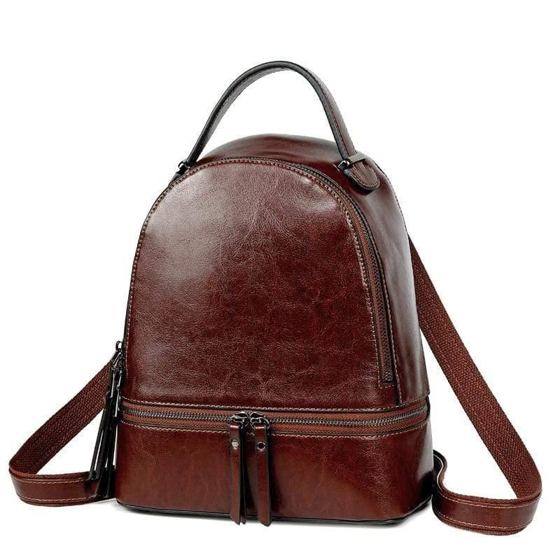 lovevop Fashion Temperament Gentle Leather Backpack Fashion Oil Wax Cowhide