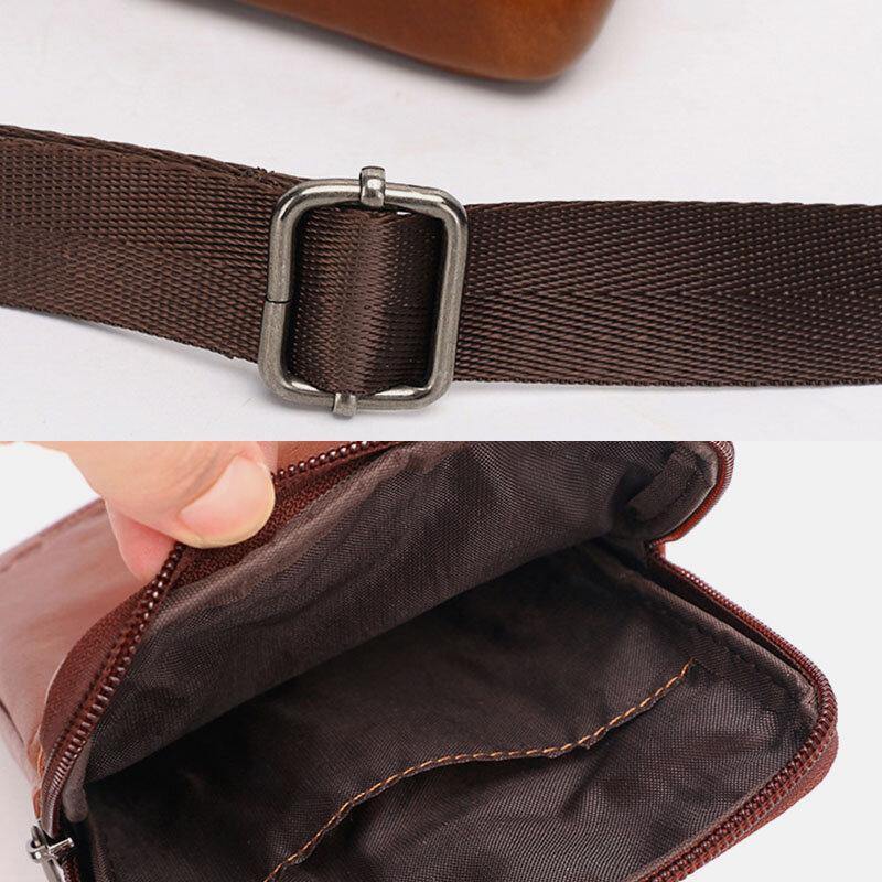 lovevop Men Genuine Leather Vintage Multifunctional 6.5 Inch Zipper Hasp Phone Bag Crossbody Bag Waist Bag