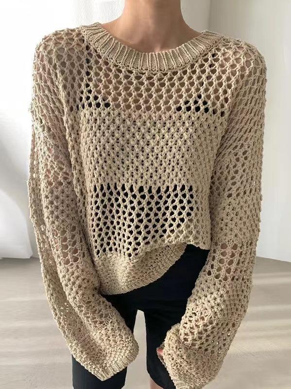 lovevop Hollow Long Sleeve Sunscreen Knit Sweater