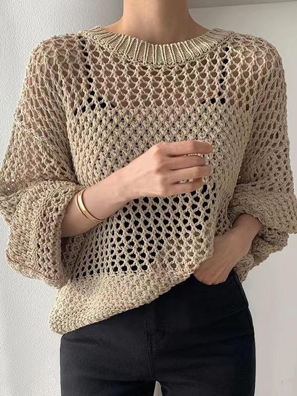 lovevop Hollow Long Sleeve Sunscreen Knit Sweater