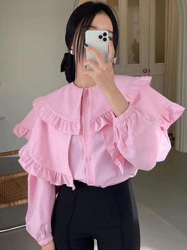 lovevop Pink Ruffle Puff Sleeve Shirt