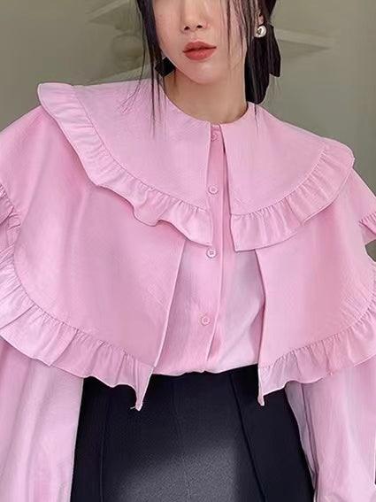 lovevop Pink Ruffle Puff Sleeve Shirt