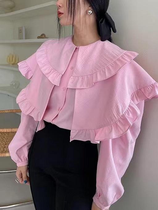 lovevop Pink Ruffle Puff Sleeve Shirt