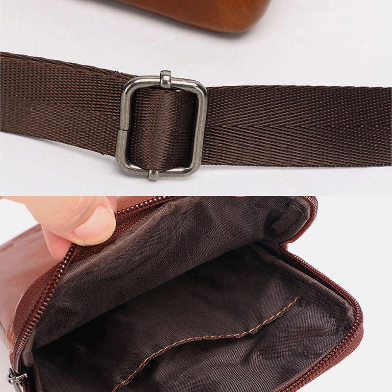 lovevop Men Genuine Leather Cowhide Vintage Business 6.5 Inch Phone Bag Crossbody Bag Waist Bag Sling Bag