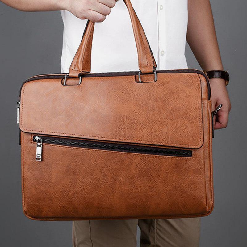lovevop Men PU Leather Multifunction Anti-Theft Vintage Business Messenger Bag Crossbody Bag Handbag Shoulder Bag