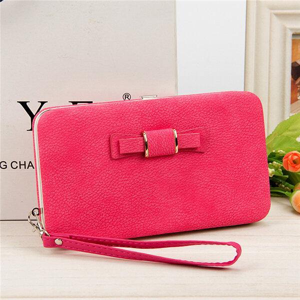 lovevop Women Candy Color Bowkot 5.5 Inch Phone Wallets Case Hasp Long Purse Clutches