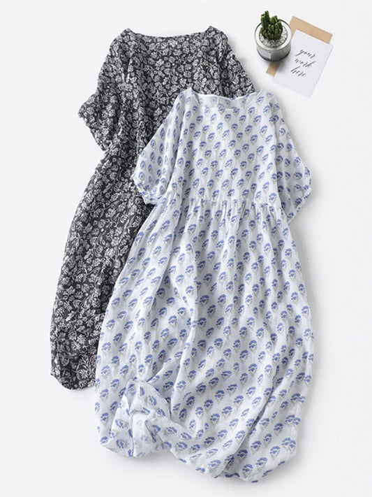 Cotton And Linen Print Dress