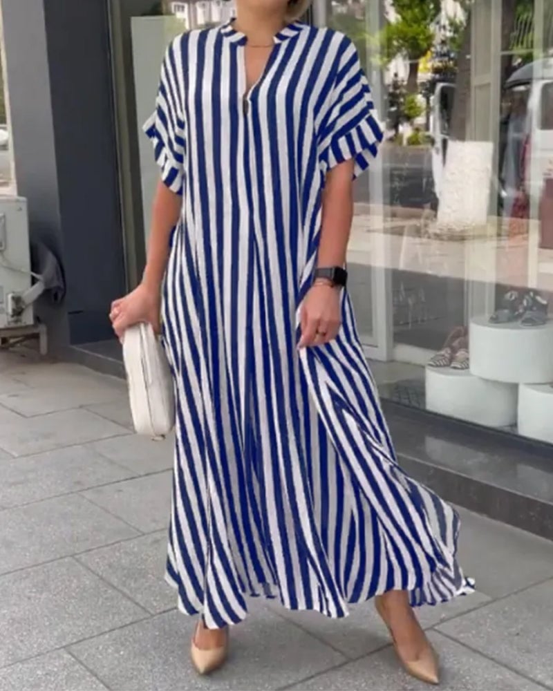 WOMEN'S V-NECK STRIPED PRINT DRESS