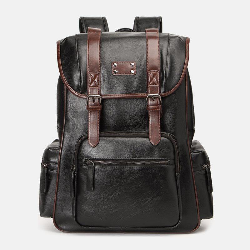 lovevop Men Faux Leather Multi-pocket Large Capacity 14 Inch Laptop Bag Travel Backpack