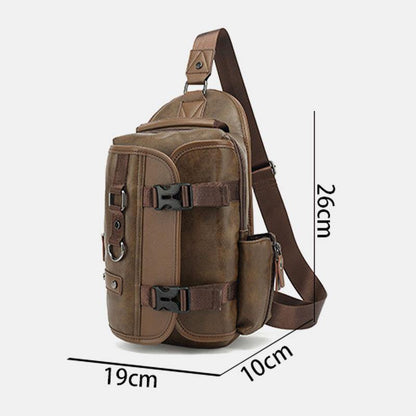 lovevop Men PU Leather Vintage Multifunction Earphone Hole USB Charging Crossbody Bag Chest Bag Sling Bag