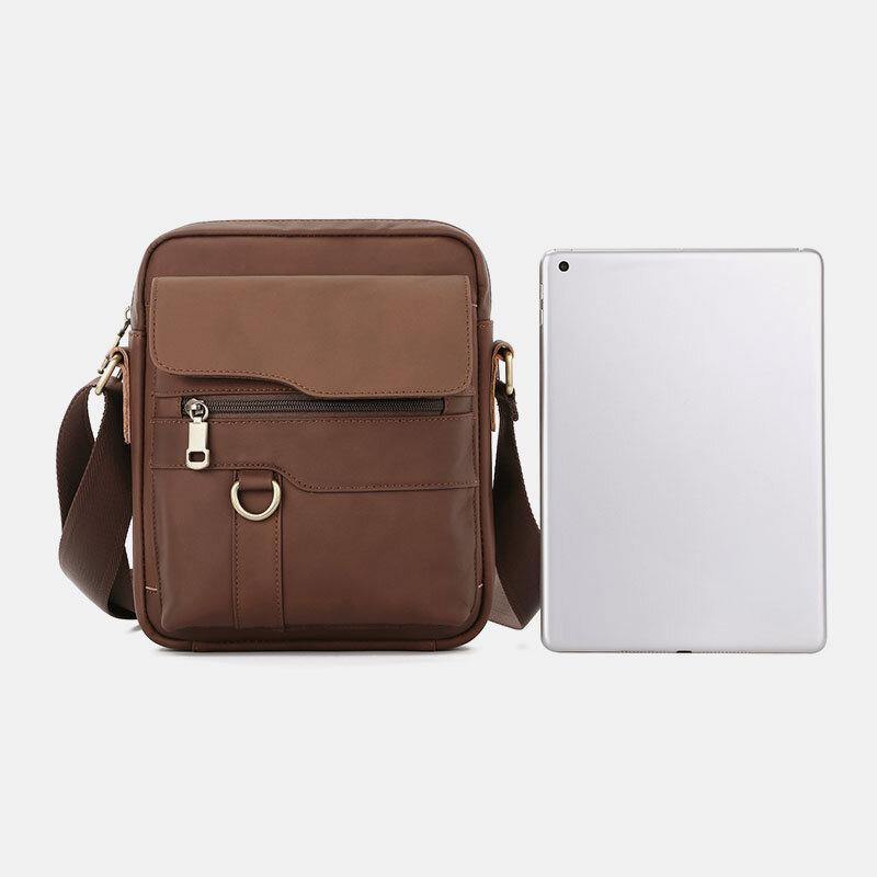 lovevop Men Genuine Leather Large Capacity Vintage Casual 6.5 Inch Phone Bag Crossbody Bag Shoulder Bag Messenger Briefcase